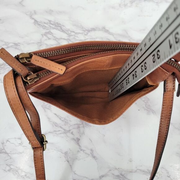 Leather Brown Embossed Floral Tooled Mini Crossbody Bag Purse - Picture 7 of 13